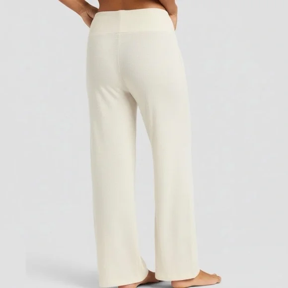 Cozy Earth Women's Rib Knit Bamboo Lounge Pull On Pajama Pant Small Ivory NEW